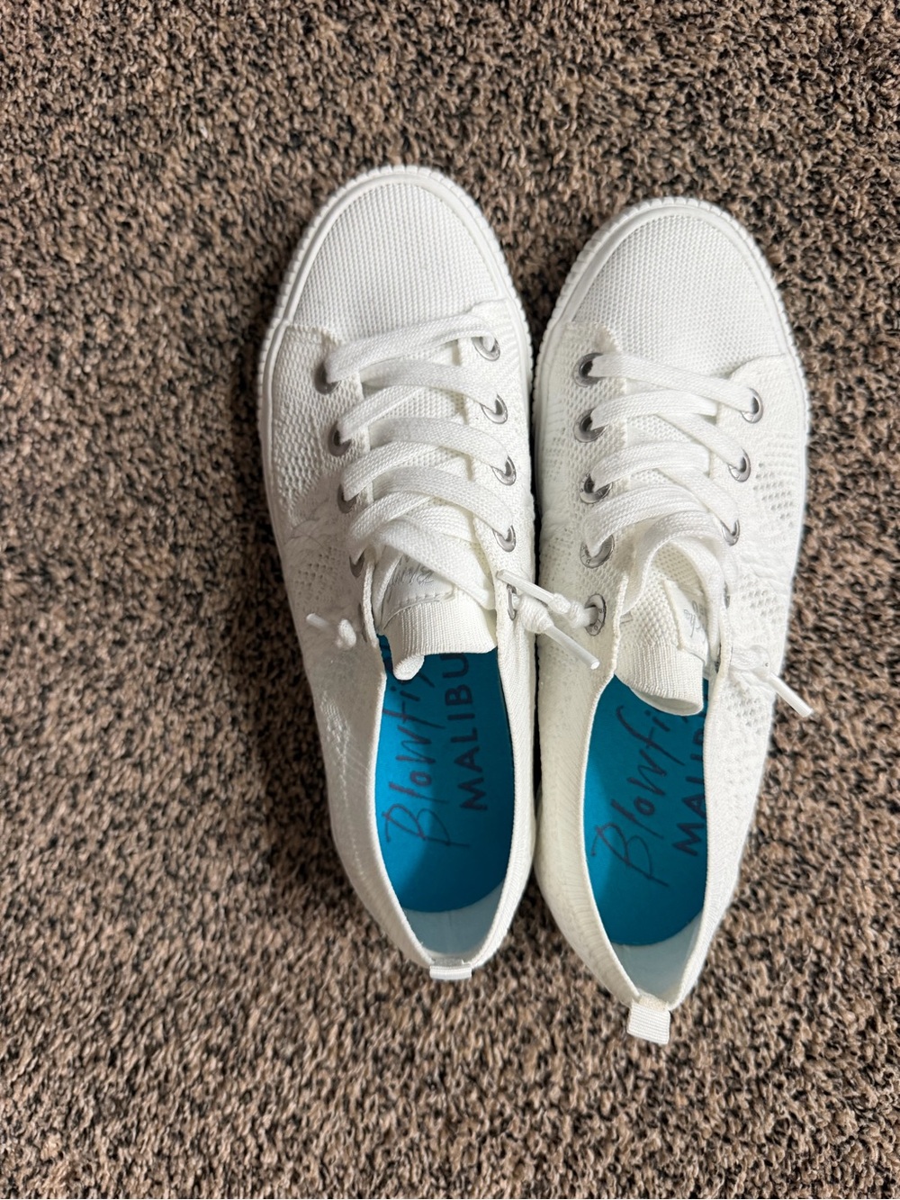 Blowfish White Knit Low-Top Lace-Up Sneakers